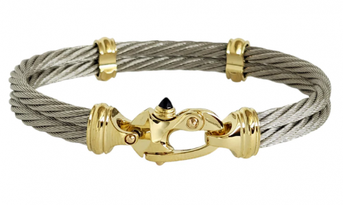 Platinum 4.5mm Double Cable Bracelet with 18K Gold Mariner's Clasp® 8